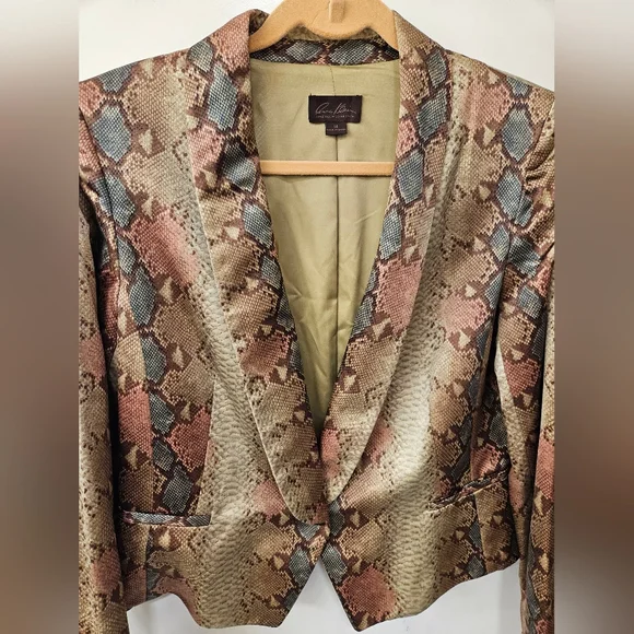 NWT - Anne Klein Collection - Cotton Silk Blend Faux Snakeskin Tuxedo Blazer